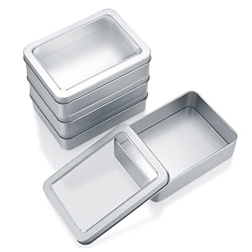 4 Piezas Cajas Metalicas con Tapa, Caja Metalica Pequeña Portátil sin Bisagra, Latas Cajas Contenedores de Almacenamiento Vacío de Metal Rectangulares para Regalos Dulces - 4.9*3.54*1.4 Pulgadas