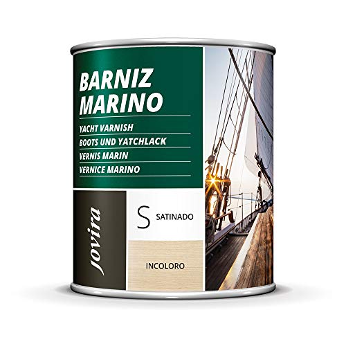 Barniz Marino, barniz madera exterior-interior, barniz madera incoloro-transparente, Especial resistencia en ambientes marinos. (750 Mililitros, Satinado)