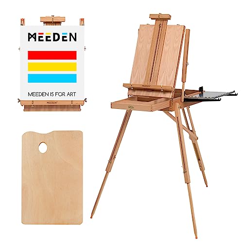 Meeden Caballete de madera de haya, plegable, portátil, con cajón y paleta para profesionales, artistas y aficionados a la pintura sobre la marcha, sostiene lienzos de hasta 34 pulgadas