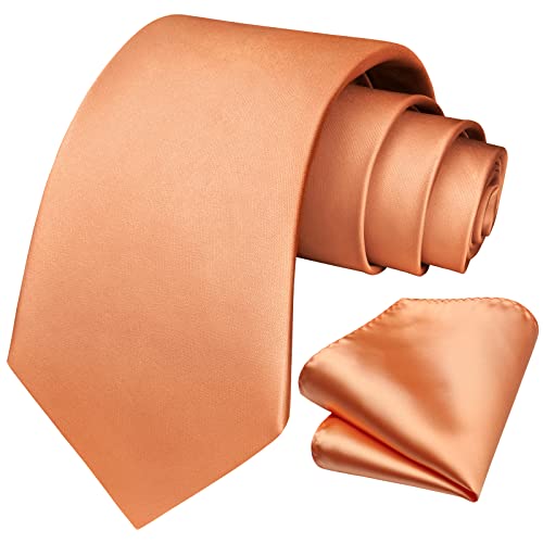 HISDERN Corbata de Hombre para Boda Corbatas y Pañuelos de Color Sólido para Fiesta Trabajo Negocio Oficina Conjunto de Corbata y Pañuelo de Bolsillo,Naranja Salmón