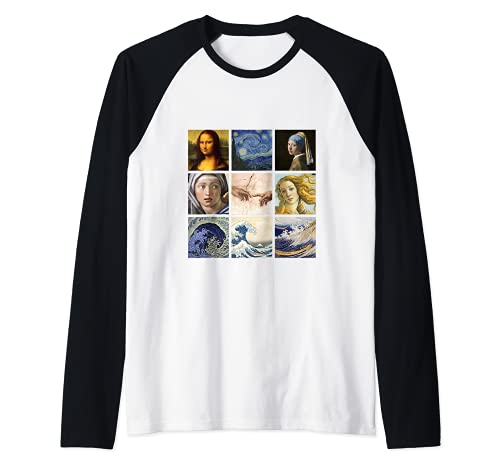Obras Maestras del Arte Van Gogh da Vinci Miguel Ángel Camiseta Manga Raglan