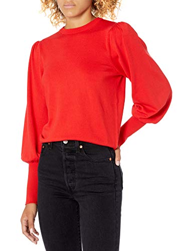 The Drop Vivienne Jersey con Cuello Redondo, Mangas Globo y Hombreras para Mujer, Rojo Fuego, XS