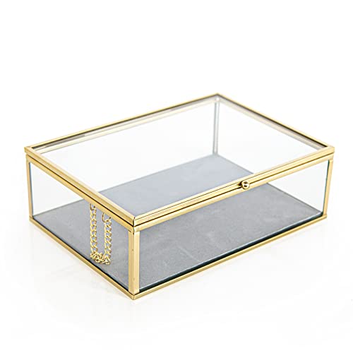 Logbuch-Verlag Elegante cajita de cristal transparente con marcos de metal dorado 18 x 13 x 6 cm - joyero de cristal dorado joyero bonito