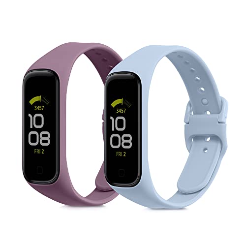 kwmobile Pulsera compatible con Samsung Galaxy Fit 2 correa - 2x Correas de silicona flexible - Tamaño ajustable - azul claro/lila