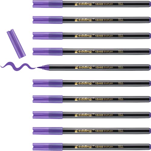 edding 1340 rotulador con punta de pincel flexible - violeta - 10 rotuladores para pintar, escribir y dibujar - diarios de viñetas, manuscritos, mandalas, caligrafía