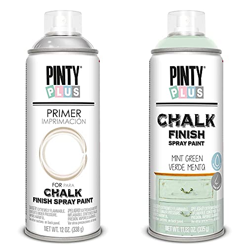PINTYPLUS CHALK 820 Imprimación spray 520cc Blanca CK820, Estándar + Pintura Spray a la Tiza 520cc Verde Menta CK794, Non Concerné, 0.6