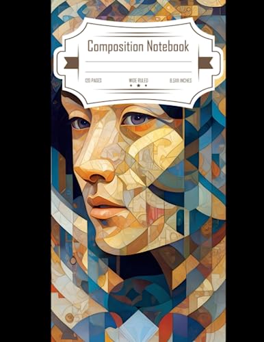 Composition Notebook Wide Ruled: Worlds Within Worlds, Vermilon with Audrey Kawasaki Albert Gleizes Head and Shoulders Portrait, Hyper-Realistic, ... Perfect Eyes. Size 8.5x11 Inch, 120 Pages.
