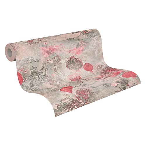 Papel Pintado Japones Asian Fusion A.S. Création Papel pintado tejido no tejido 10.05 m x 0.53 m Rosa Rojo Gris Fabricado en Alemania 374662 37466-2