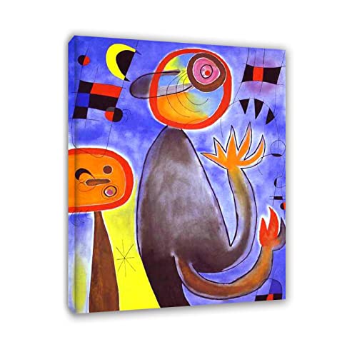 Joan Miró Póster. Joan Miró Impresión en Lienzo. Reproducciones Cuadros famosos en lienzo. Abstracto moderno Arte'Escaleras cruzan el cielo azul en una rueda de fuego'. 60x79cm(23.6x31.1