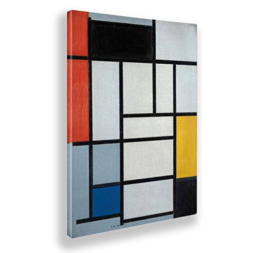 Giallobus - Pinturas - Piet Mondrian - Composición n. 6 con Gran Rojo Amarillo y Gris - Lienzo - 100x140 - Listo para Colgar - Cuadros Modernos para el hogar