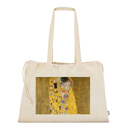 My Custom Style Bolsa Shopper BIO Extra Large 53 x 37 cm #Arte-Il Bacio, Klimt# Algodón Orgánico 180 gr. Cierre de cordón Mangos 80 cm.