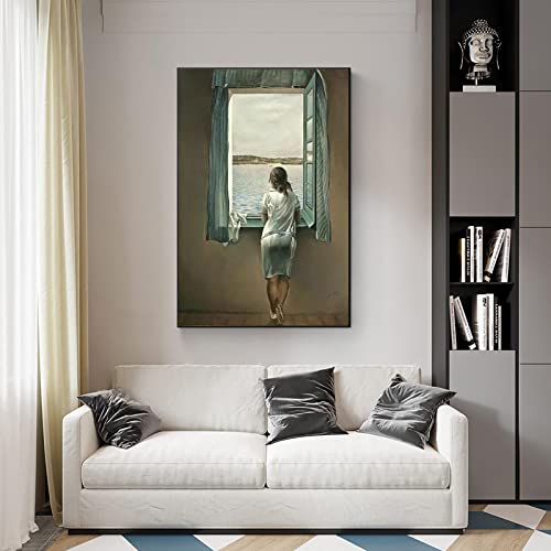Salvador Dali Mujer en la ventana Pinturas en lienzo Carteles e impresiones Imágenes artísticas de pared para sala de estar Obras de arte grandes 42x60cm Sin marco
