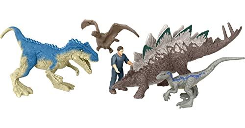 Jurassic World Dominion - Paquete de 5 mini figuras con cambios instantáneos de postura, juego de regalo de juguete y coleccionable