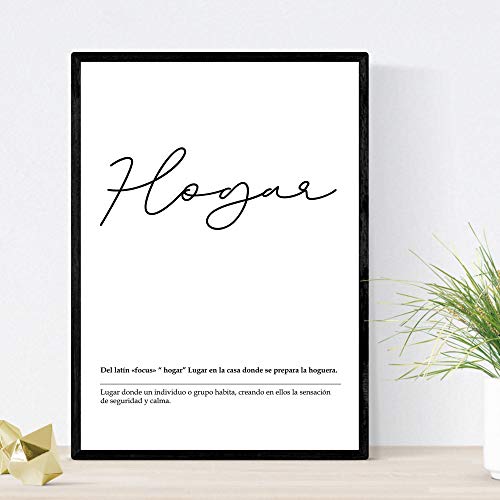 Nacnic - Lámina Decorativa Palabra Hogar - Caligrafía Lettering - Poster Nórdico Blanco y Negro - Cuadro Definición para Interiores y Paredes