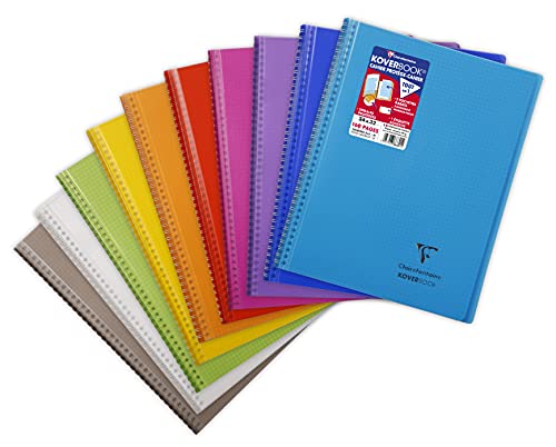 Clairefontaine Koverbook 386601 C cuaderno de espiral protectora enveloppante en Polypro 160 páginas cuadriculado 90 G 24 x 32 cm color aleatorio