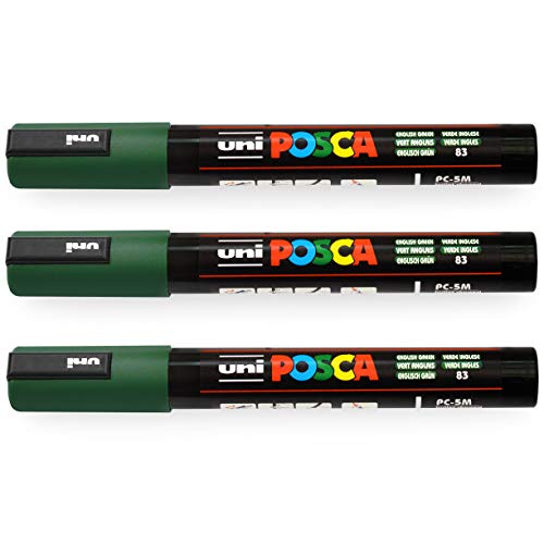 Uni-Ball POSCA PC-5M - Rotuladores de pintura (3 unidades, 1,8 a 2,5 mm, color verde inglés)