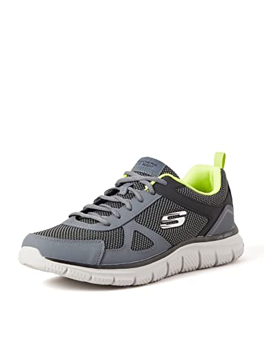 Skechers Track Bucolo, Zapatillas de Running Hombre, Charcoal & Black Leather/Mesh/Lime Trim, 41.5 EU