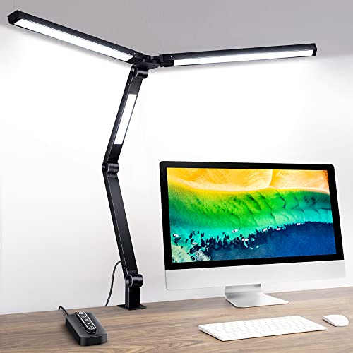 Lámpara de Escritorio LED con Clip - 20W Lámpara Flexo LED de Fuente de Luz Tres 4 Temperaturas de Color y 4 Niveles de Brillo, Lámpara de Mesa con Control Táctil para Estudio, Monitoreo, Oficina