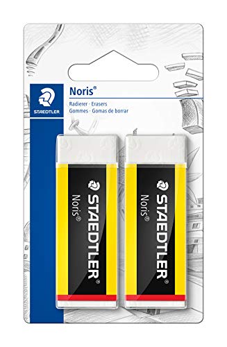 Staedtler Noris 526 N20BK2. Goma de borrar blanca con faja de cartón. Blíster con 2 gomas de borrar.