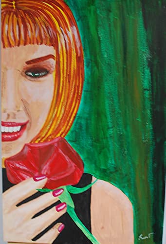 80-Cuadro en lienzo pintado a mano en colores acrílicos, titulado MUJER ENAMORADA de medidas 60X82X2 cm. No necesita marco. Artista Ernest Carneado Ferreri