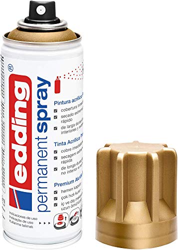 edding 5200 spray permanente - oro rico mate - 200 ml - pintura acrílica para pintar y decorar vidrio, metal, madera, cerámica, plástico, lienzo - aerosol, spray acrílico, spray de pintura