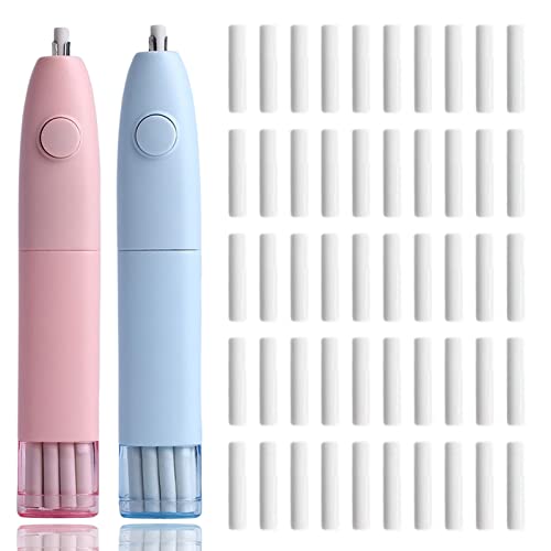 Kit de goma de borrar eléctrica Portátil: YOYIAG 2 unidades de goma de borrar automática lápiz borrador 50 unidades de repuesto para lápices dibujar, aprender, oficina
