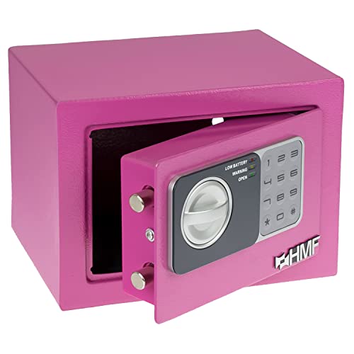 HMF 46126-15 Caja fuerte pequeña con cerradura de combinación, caja fuerte para muebles, 23 x 17 x 17 cm, color rosa
