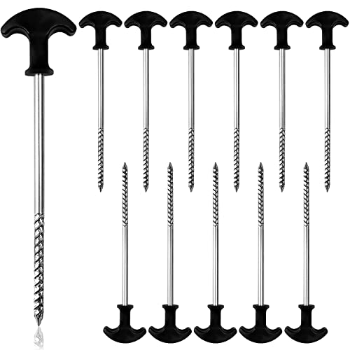 12 Pcs Clavijas de Acero para Carpa - Fuerte Clavo de Acero con Hilo - Clavijas de Camping de 20 cm con Mango Antideslizante en Forma de T - Adecuado para Camping y Uso al Aire Libre