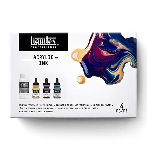 Liquitex Ink - tinta acrílica Profesional, Set arte fluido colores oscuros - 3 tintas acrílicas extrafinas de 30ml + 1 pouring medium de 118ml