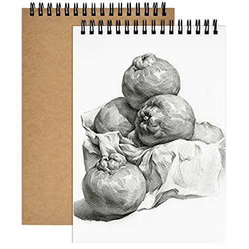 2pcs Cuadernos de Bocetos A5, 160g / 120 Caras Bloc de Dibujo Papel, Bloc de Notas en Espiral, Cubierta Kraft Cuaderno Dibujo, Cartucho de Papel Blanco Para Paisaje, Pintura Artista, Acuarela