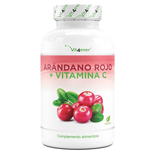 Extracto de arándanos (Cranberry) con vitamina C - 240 cápsulas - Premium: Altamente dosificado con extracto 25:1-6% de proantocianidinas (PAC) - Vegano