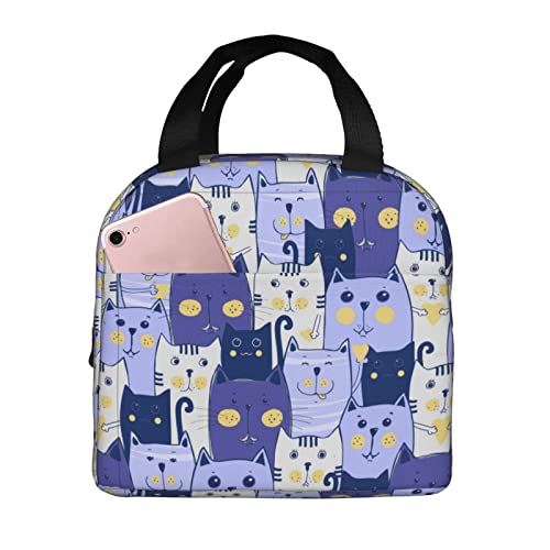 LAMPPE Linda bolsa de almuerzo de gato, moderna, portátil, aislante, con cabeza de gato de dibujos animados, doble asa, resistente, reutilizable, para preparación de comidas