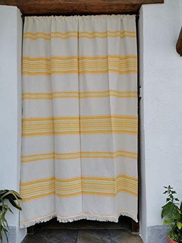 Cortina Alpujarreña Rustica,(160 x 215 cm), Amarillo Anaranjado Color 102 Hecha en España, Fibra Natural de algodón - Cortina para Puerta Exterior mosquitera y Parasol