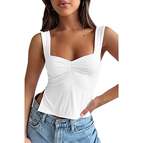 KOEMCY Crop Top Mujer Camisola Camiseta sin Mangas Mujer Chaleco Blouse Shirt Cami Tank Tops de Verano (Blanco,M)