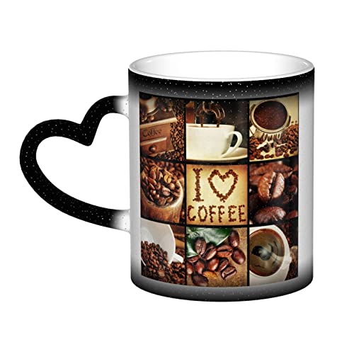 LAMPPE Tazas de café con collage de café, taza que cambia de color con cielo estrellado, taza de cerámica creativa, taza de té para oficina, hogar, cumpleaños, camping