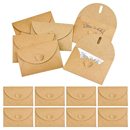 100 sobres de papel de estraza con 100 tarjetas de papel en blanco, mini sobres con cierre de corazón para tarjetas de regalo, marca de graffiti, 7 x 10 cm