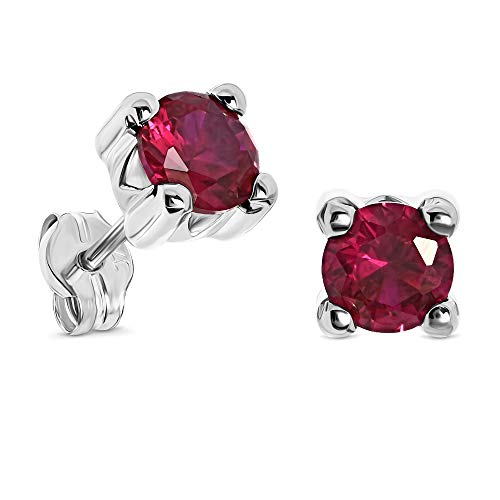 Miore pendientes de presion con 4 garras para mujer en oro blanco de 9 kt 375 con rubí rojo