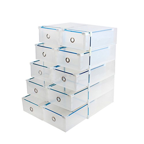 Vinteky 10x Cajas de Zapatos Plegables de Plástico, Cajas para Zapatos Transparente Plástico, Caja para Guardar Zapatos, Calcetines, Juguetes, Cinturones para la Organización de su Hogar, Oficina