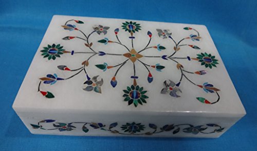 Marquetry Malachite Lapis inlay Floral Marble Jewelry Trinket Box Gift 6x4 Inch Quantity: 1 Piece Size :6x4Inch Height