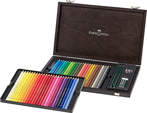 Faber-Castell Lápices de colores Polychromos 110006, estuche de madera con accesorios, impermeable, inastillable, para profesionales y artistas aficionados