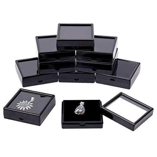 BENECREAT Caja de exhibición de Piedras Preciosas Negras cuadradas de acrílico para Joyas (6x6x2cm) con Tapas Superiores Transparentes y Esponja en el Interior para Gemas, Monedas, Embalaje de Joyas