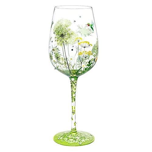 NymphFable Copa de Vino Pintada a Mano Flor Pájaro Libélula Copa de Vino Tinto 15oz Regalo para Familia o Amigo