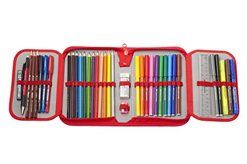 Faber-Castell 573004 - Plumier escolar con cremallera, con 12 lápices de colores, 12 rotuladores escolares y accesorios