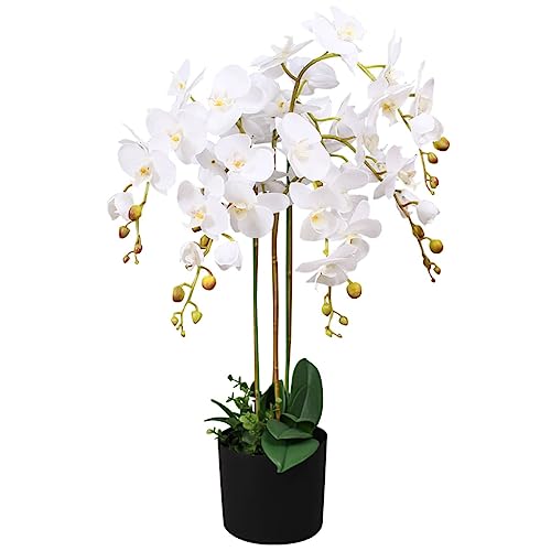 vidaXL Planta Artificial Orquídea con Macetero Altura Total 75 cm Color Blanco