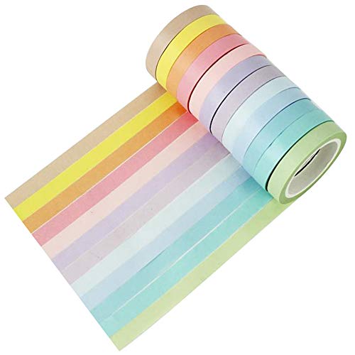 12 rollos de cintas Washi, cinta fina para álbumes de recortes, cinta decorativa de color arcoíris para bricolaje, manualidades, envoltura de regalos, diario de balas, álbum de recortes