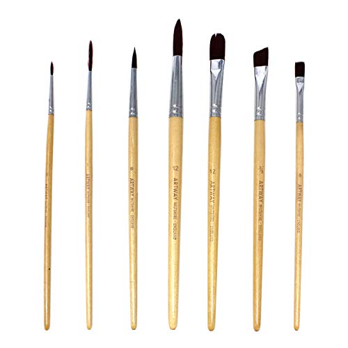 Artway - Set de 7 pinceles de pintura - Redondos, plano, de lengua de gato, delineador y chisel - Nailon - 1 unidad, beige A-Artway Nylon Brush Set (7)