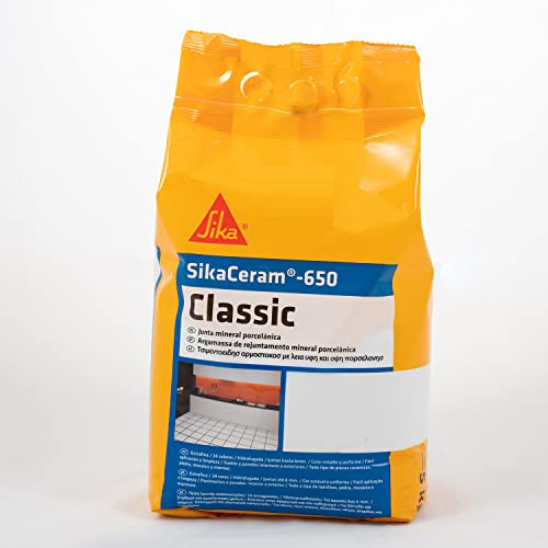 SikaCeram-650 Classic, Acero, Junta mineral porcelánica, Lechada de cemento coloreada para relleno de juntas de 1-6 mm en paramentos y pavimentos interiores y exteriores, 5 kg
