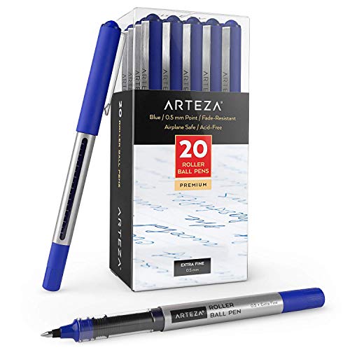 ARTEZA Bolígrafos de tinta de gel | Paquete de 20 | Color azul | Punta fina de 0,5 mm | Bolígrafos de gel para escritura, tomar notas, diarios personales y dibujo