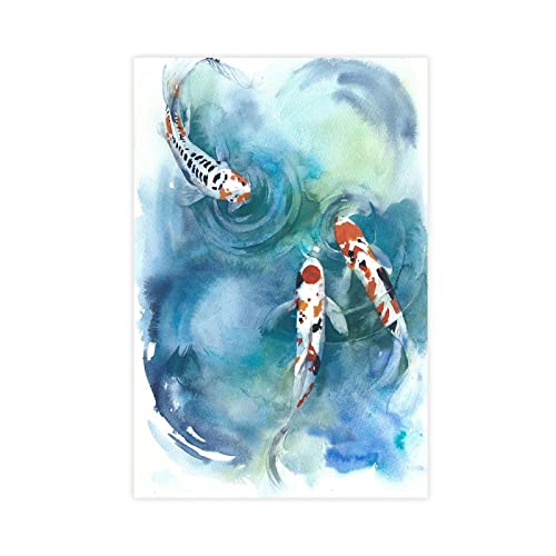 Póster de peces koi japoneses cerca de la superficie, póster de lienzo para decoración de pared, pintura para sala de estar, dormitorio, decoración sin marco: 24 x 36 pulgadas (60 x 90 cm)