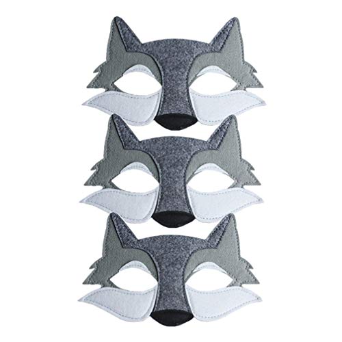 STOBOK 3 Piezas de Máscara de Lobo de Fieltro de Media Cara de Zorro Anime Animal Salvaje Cosplay Accesorio para Niños Disfraces de Disfraces Párr Fiesta Gris